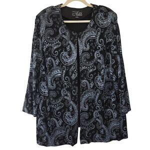 Alex Evenings Black Paisley Glitter Open Front Jacket Cardigan Plus Size 3X Glam